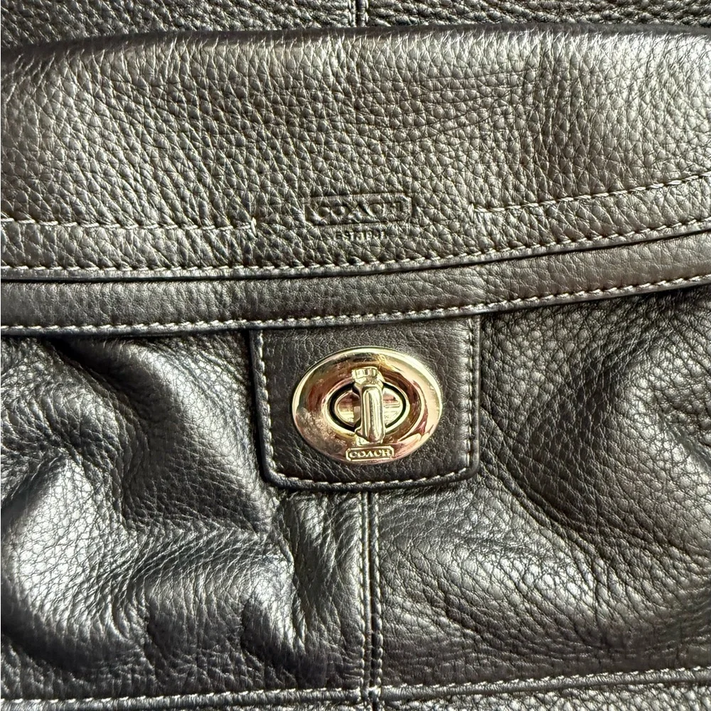 Coach Penelope Black Pebbled Leather Turnlock Soho Shoulder Bag
